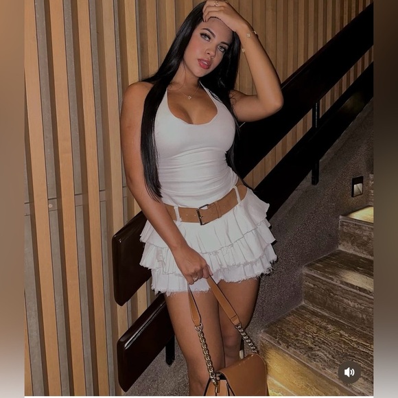 Zara Dress Mini Ruffled Belt White Casual Party Evening Statement - Picture 2 of 14